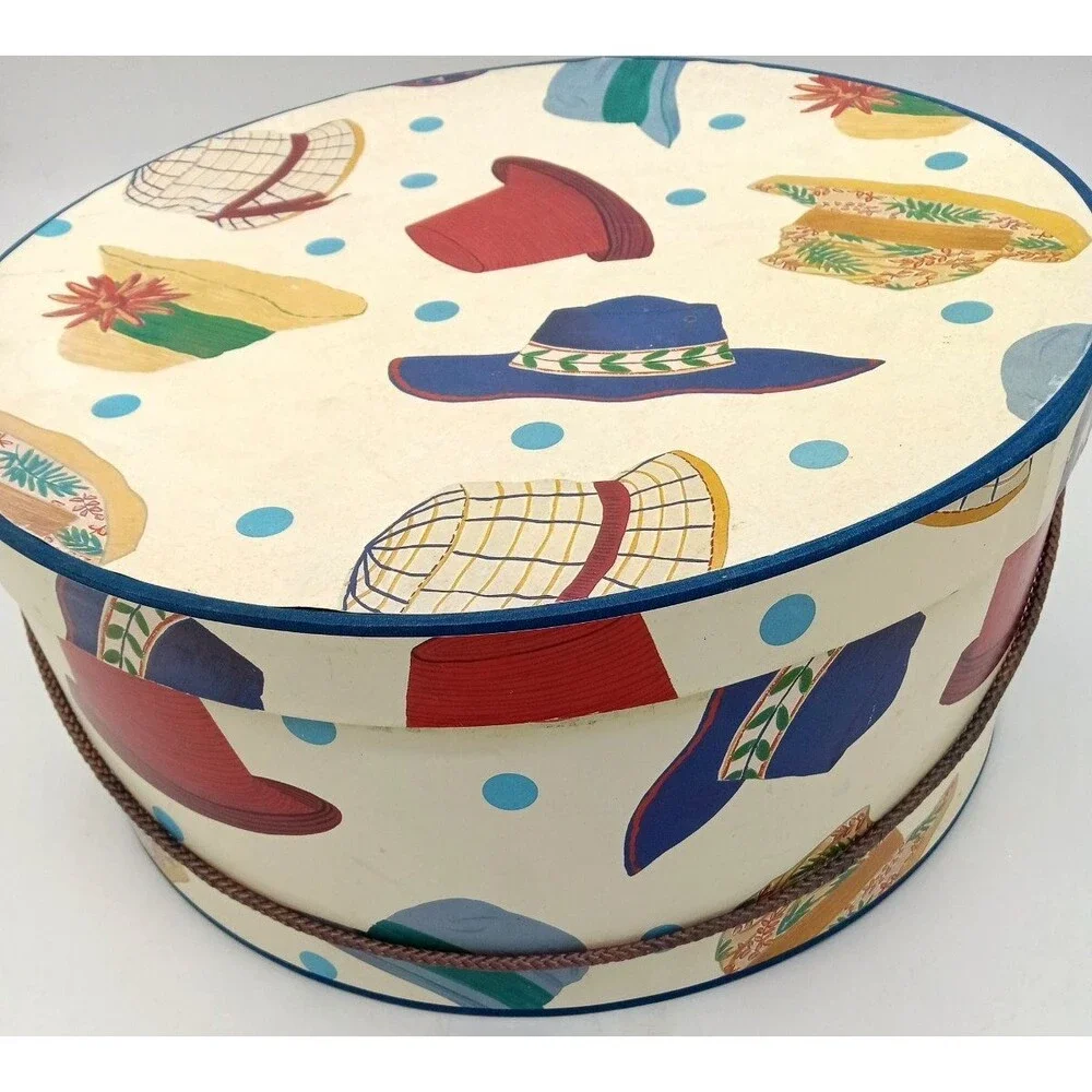 Vintage Set of 2 Nesting Hat Storage Boxes Fun Retro Hat Design 14